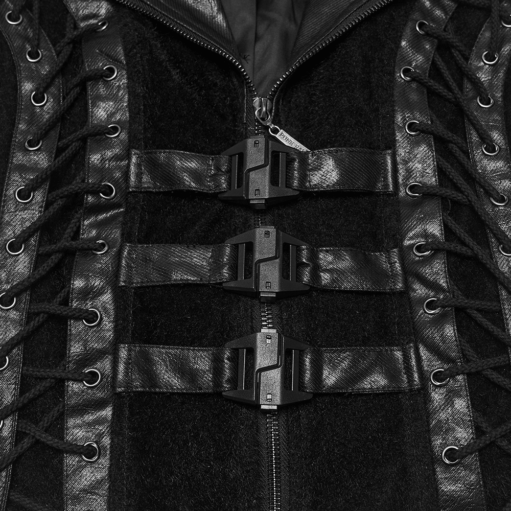Black Gothic Utility Vest with Buckles and Corset Lacing