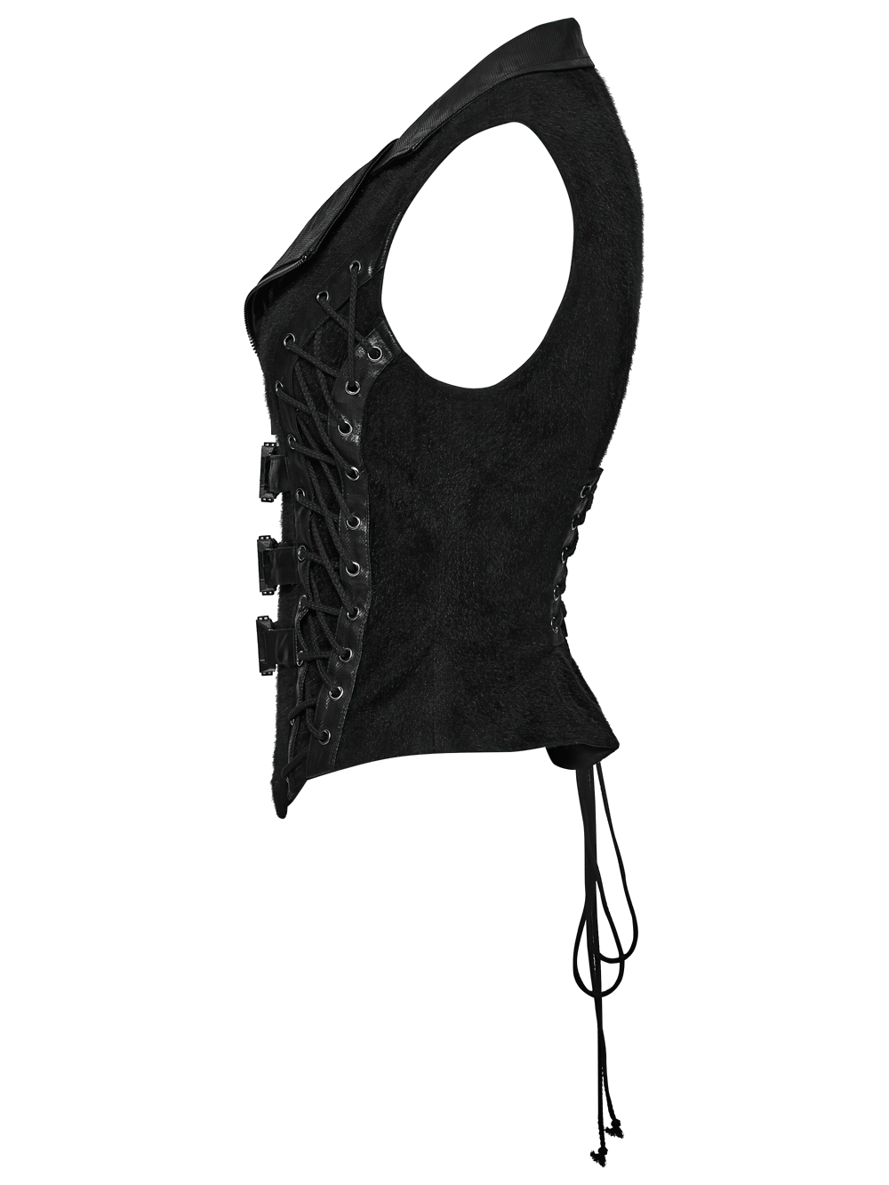 Black Gothic Utility Vest with Buckles and Corset Lacing