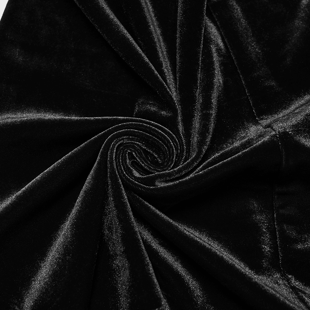 Black Gothic Velvet Flared Pants with Lace Panels