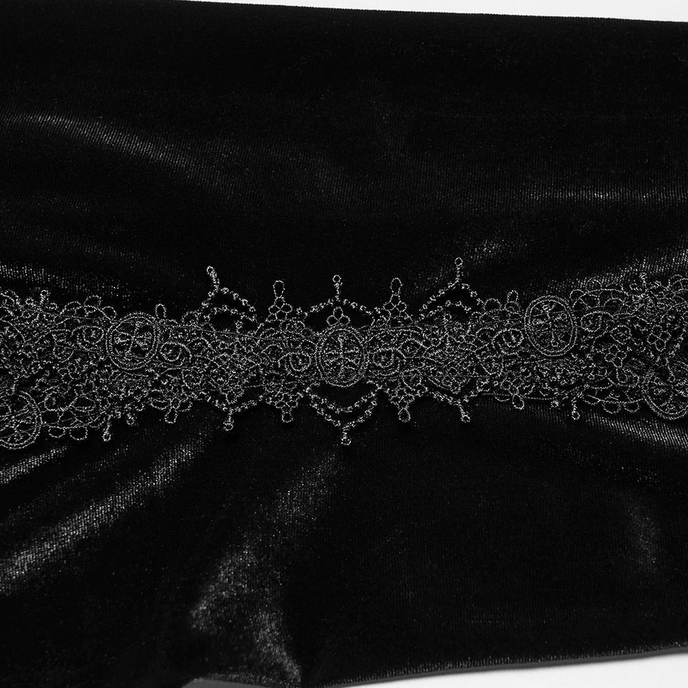 Black Gothic Velvet Flared Pants with Lace Panels