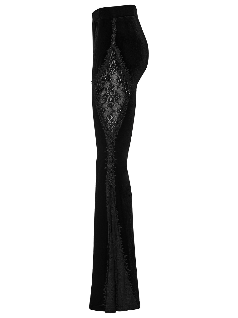 Black Gothic Velvet Flared Pants with Lace Panels