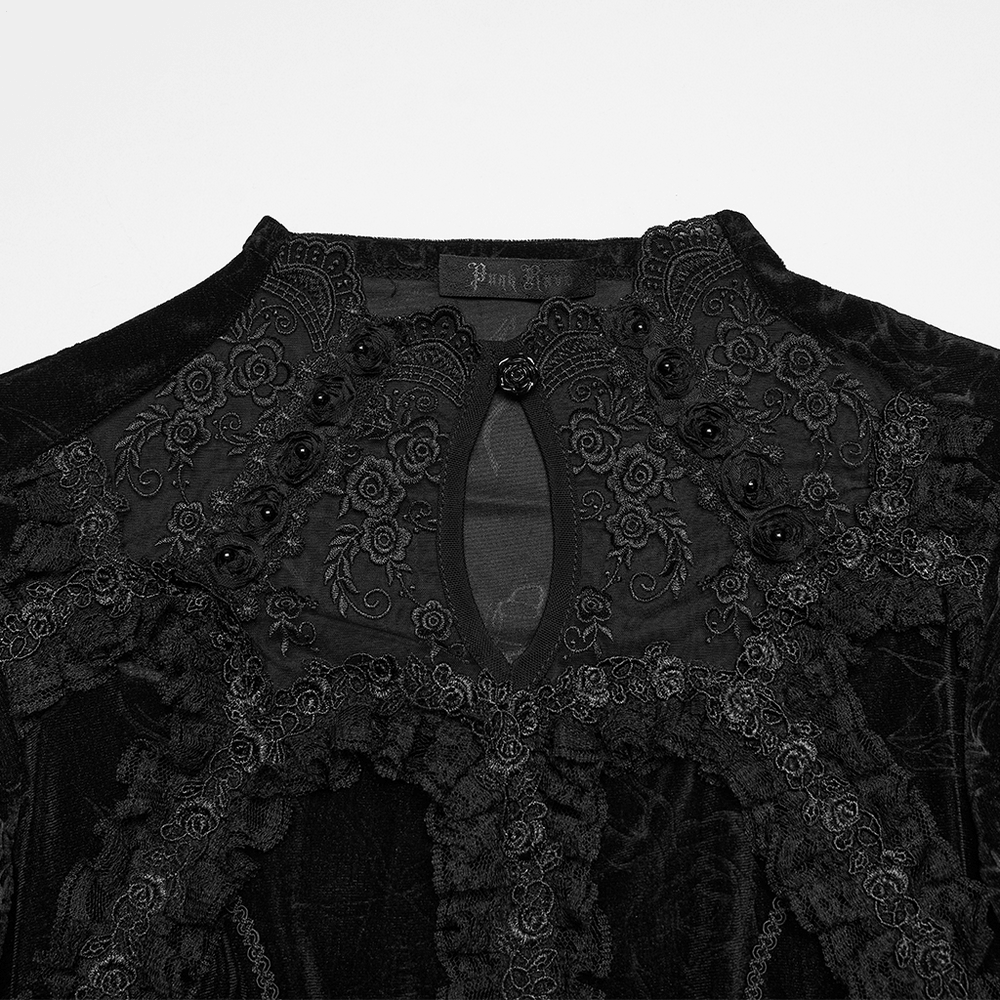 Black Gothic Velvet Lace Blouse with Corset Back