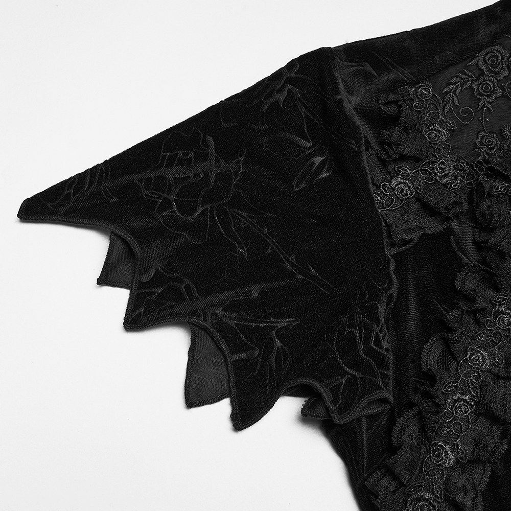 Black Gothic Velvet Lace Blouse with Corset Back