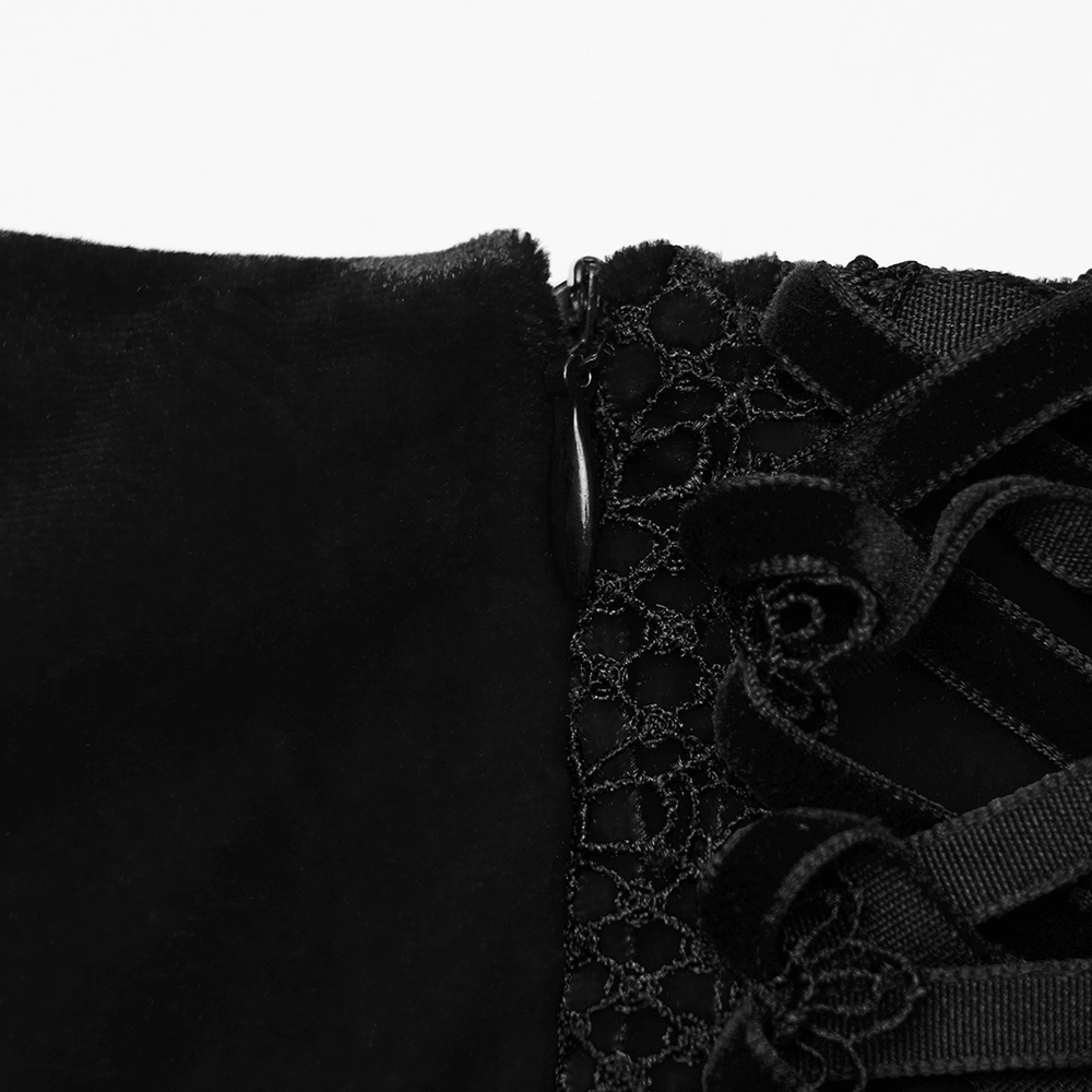 Black Gothic Velvet Rose Lace High-Low Fishtail Skirt