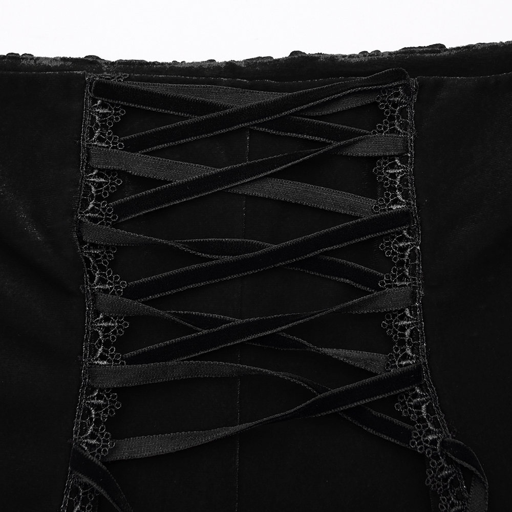 Black Gothic Velvet Rose Lace High-Low Fishtail Skirt