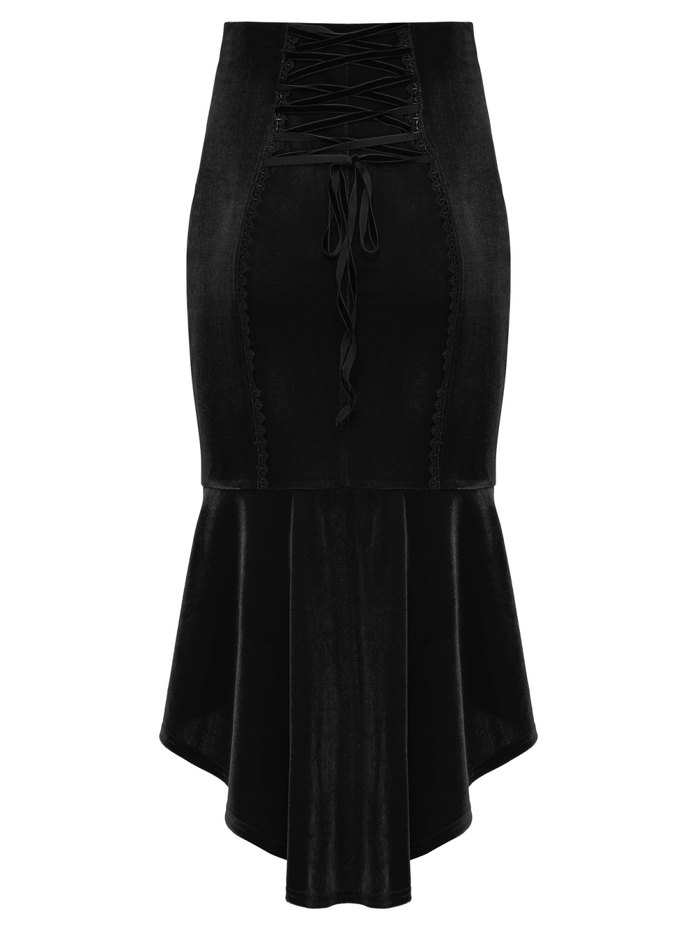 Black Gothic Velvet Rose Lace High-Low Fishtail Skirt