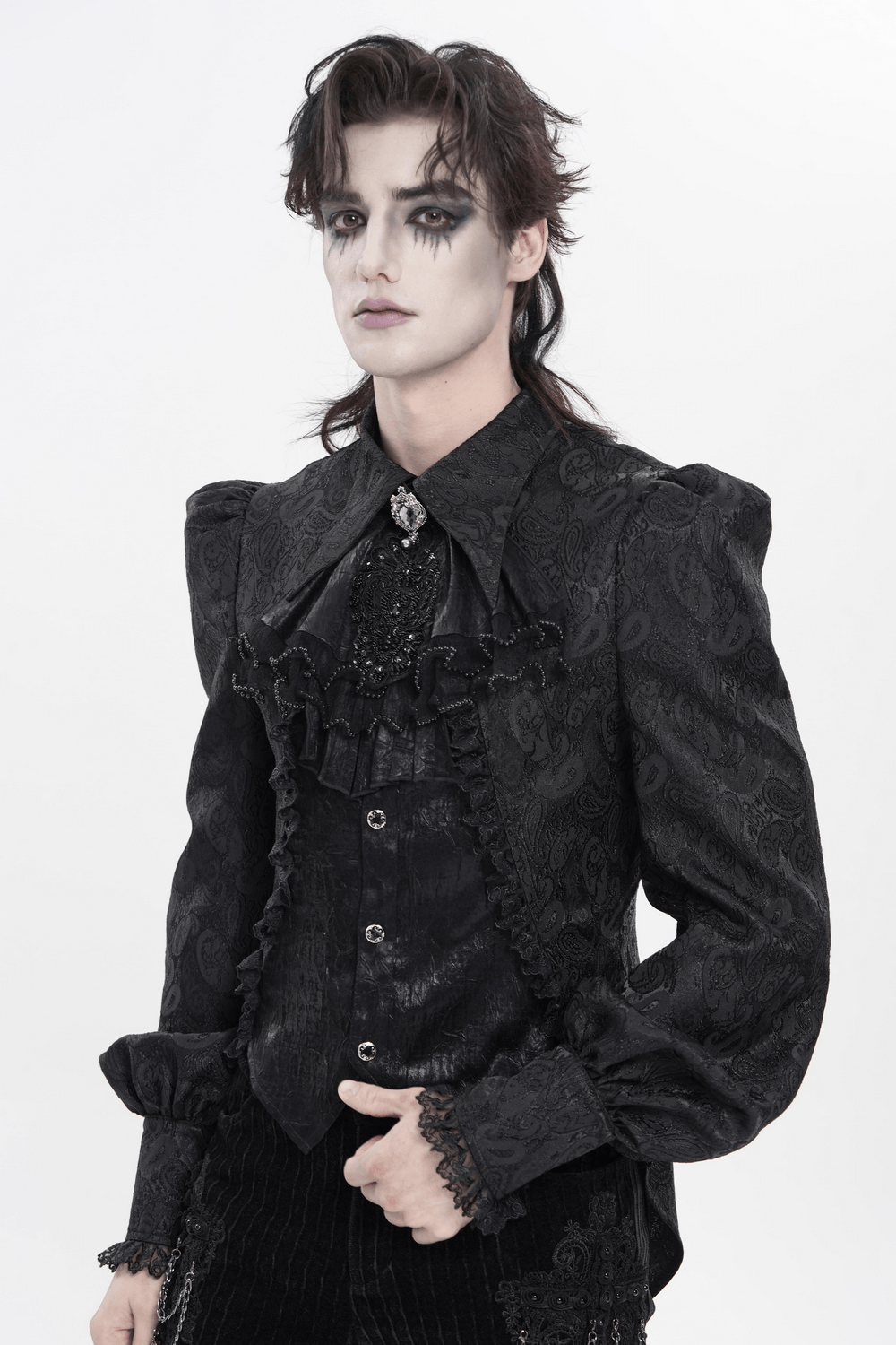 Black Gothic Victorian Jabot Collar With Brooch