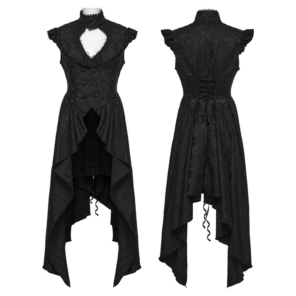 Black Gothic Victorian Tailcoat Vest with Lace Ruffles