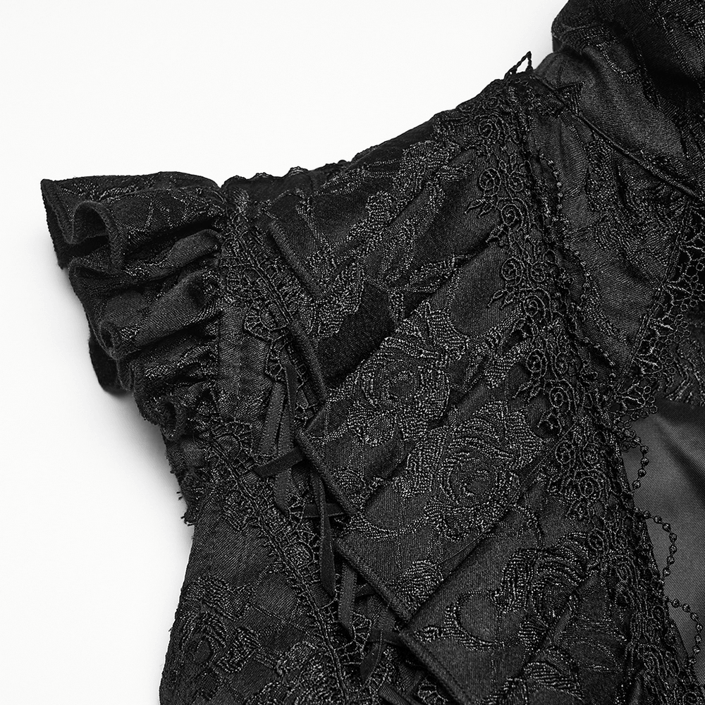 Black Gothic Victorian Tailcoat Vest with Lace Ruffles