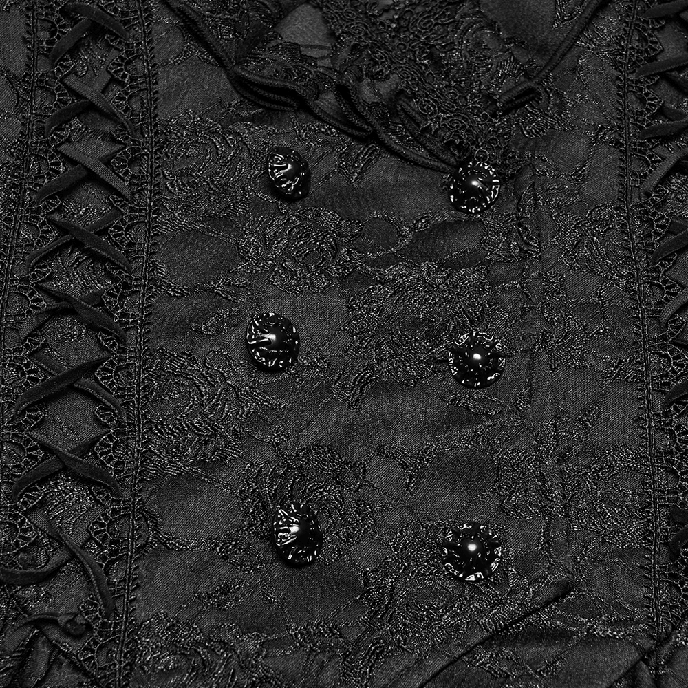 Black Gothic Victorian Tailcoat Vest with Lace Ruffles