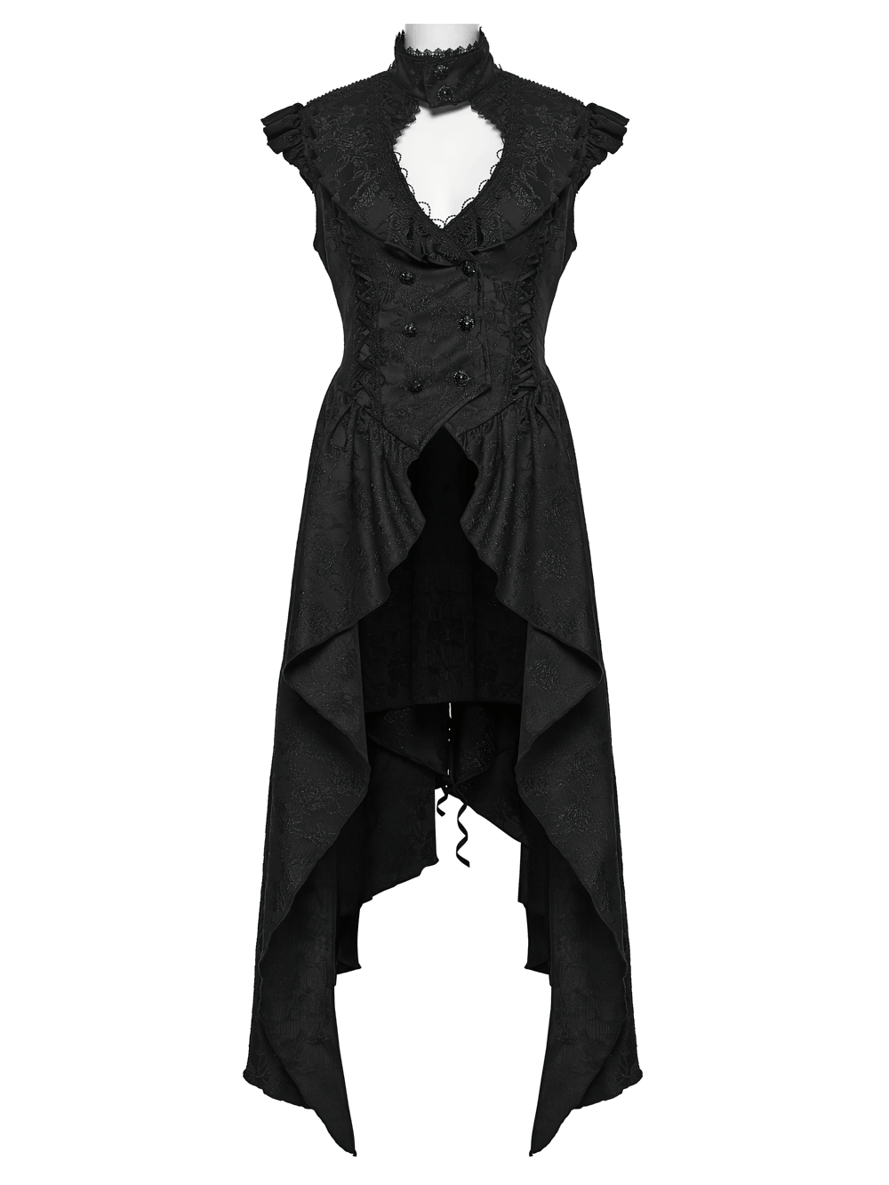 Black Gothic Victorian Tailcoat Vest with Lace Ruffles