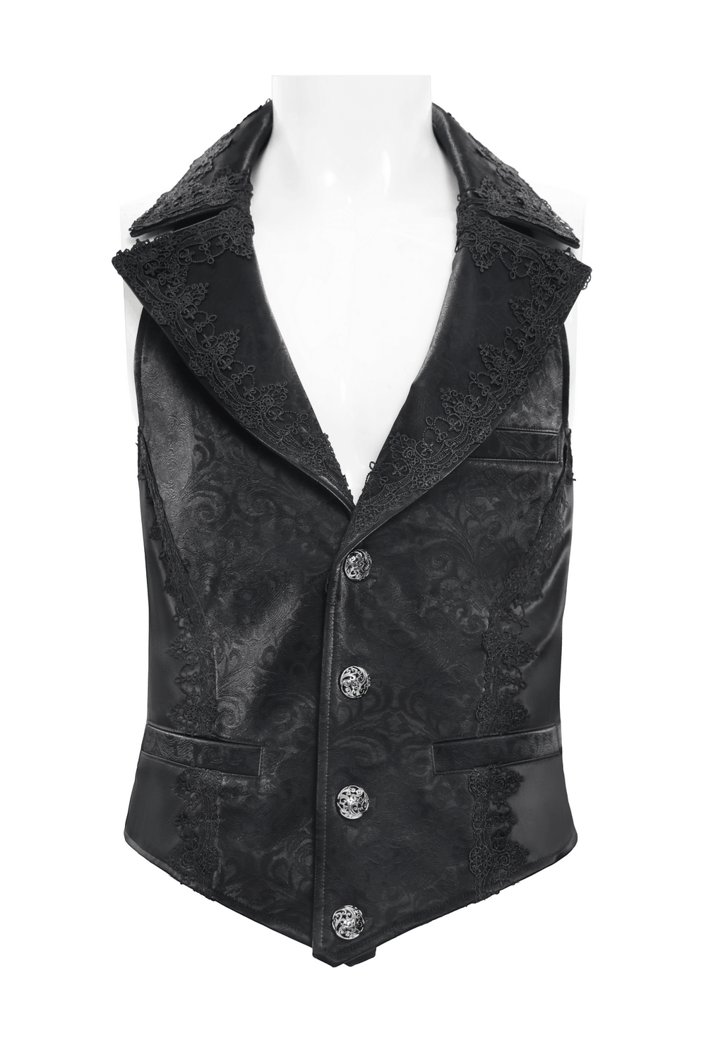 Black Gothic Waistcoat With Lace Lapel and Buttons