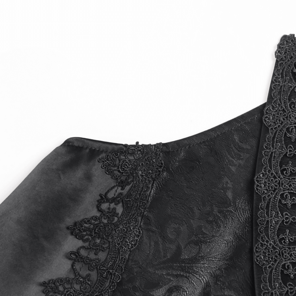 Black Gothic Waistcoat With Lace Lapel and Buttons