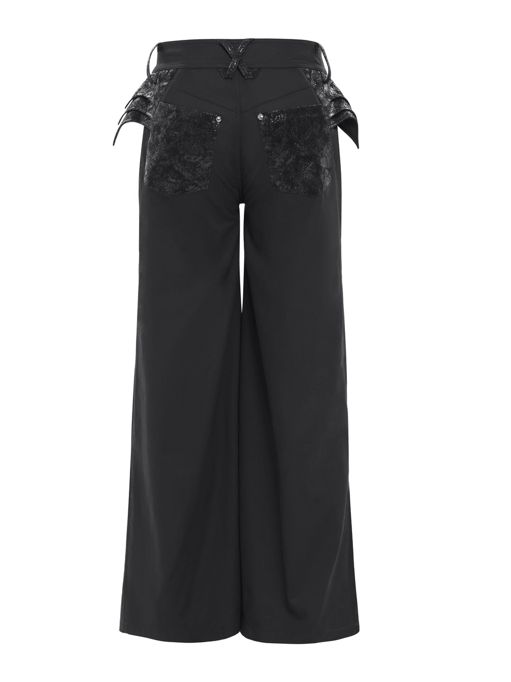 Black Gothic Wide Leg Pants with Chains and Studs