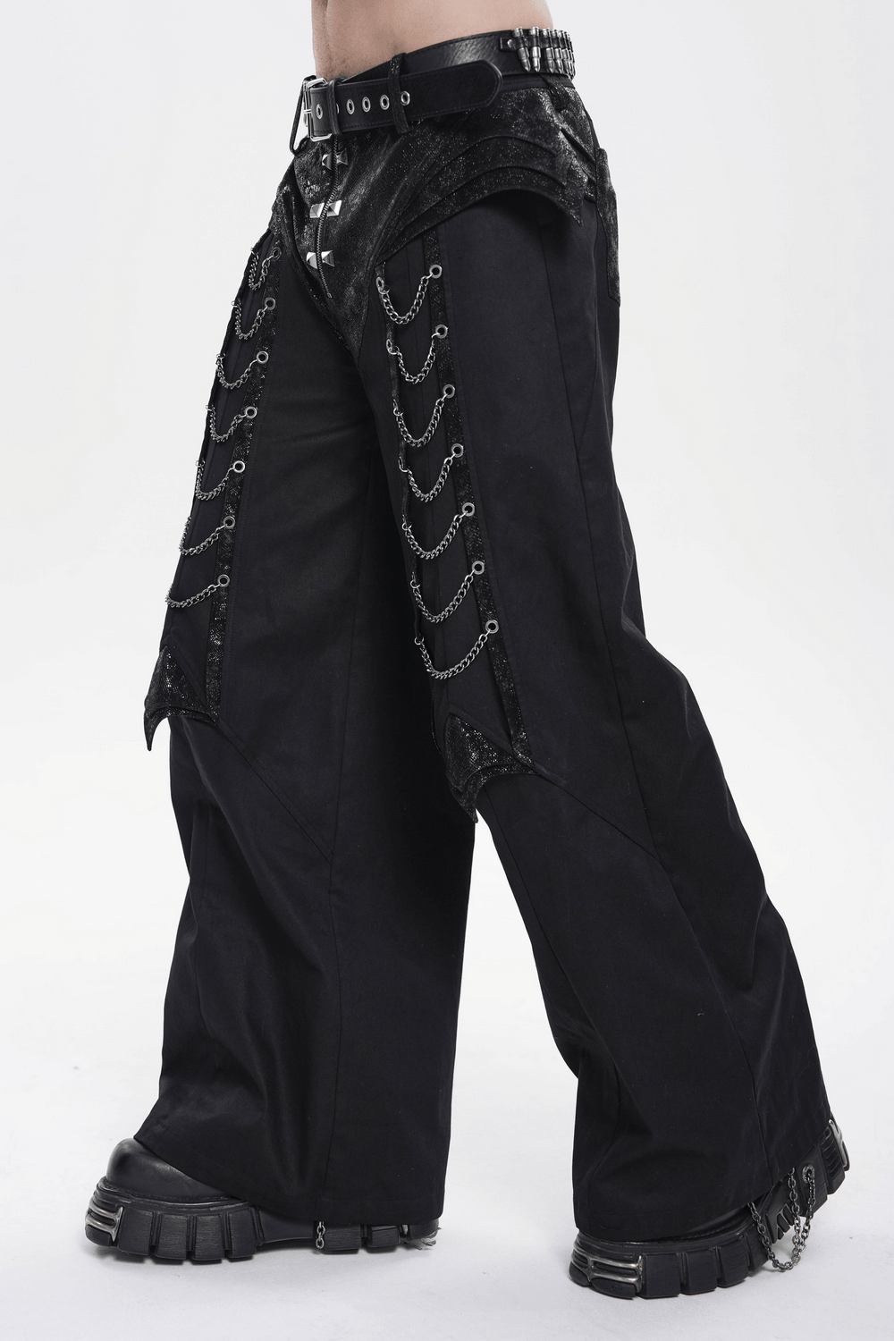 Black Gothic Wide Leg Pants with Chains and Studs