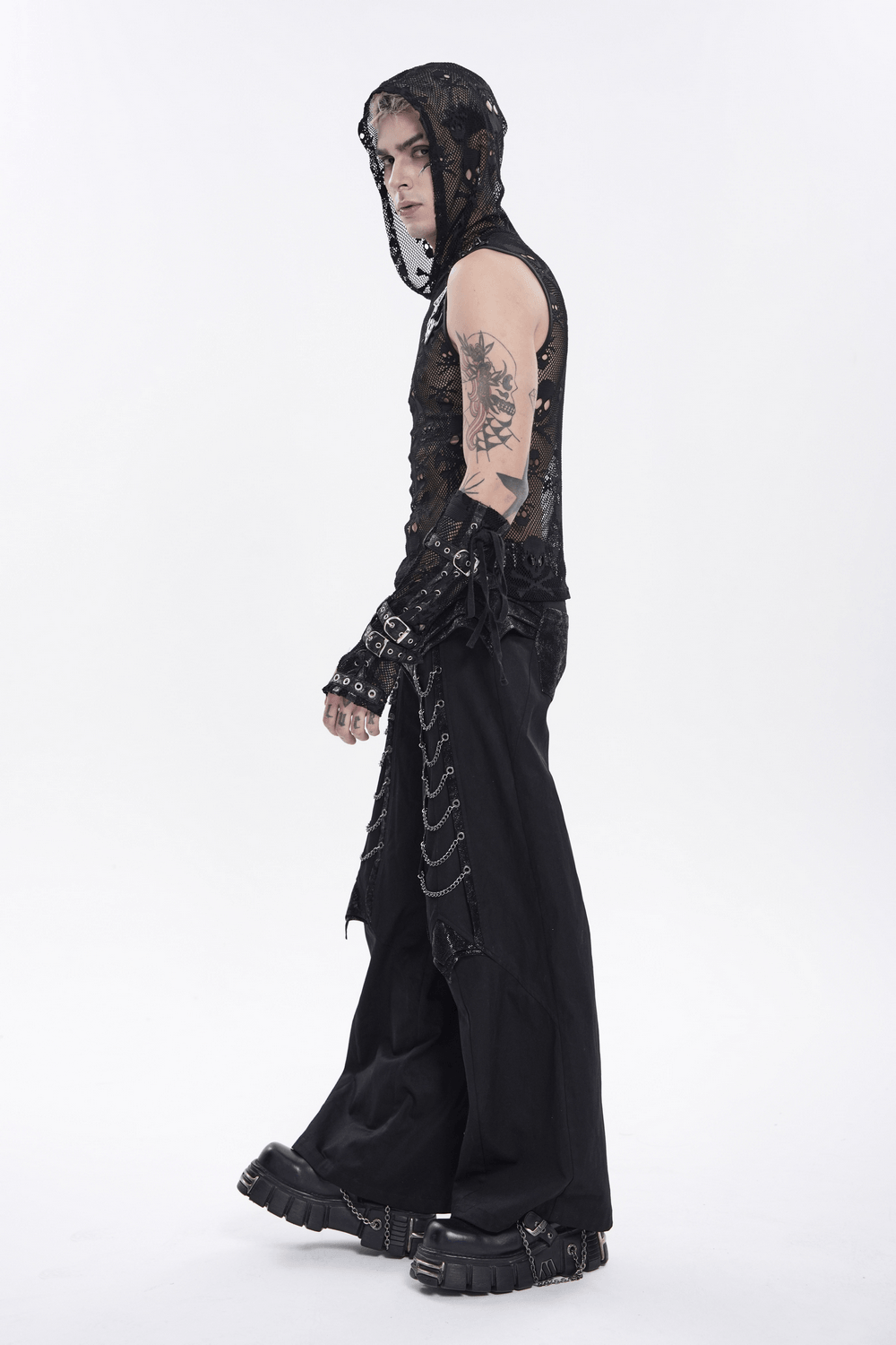 Black Gothic Wide Leg Pants with Chains and Studs
