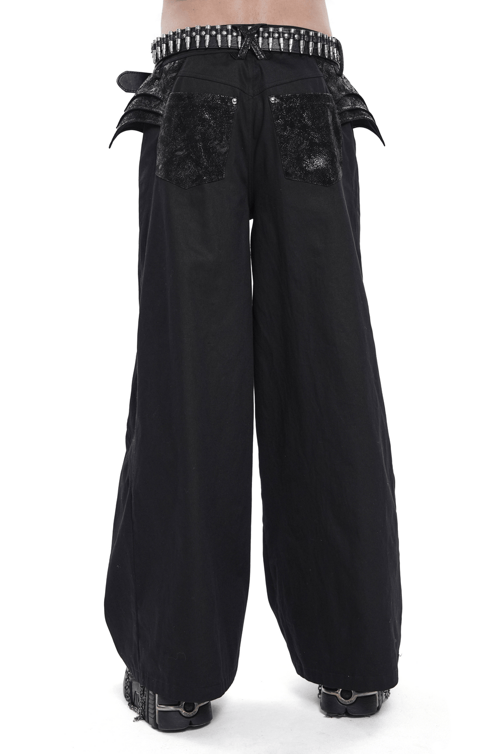 Black Gothic Wide Leg Pants with Chains and Studs