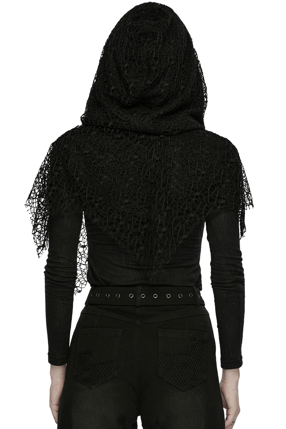 Black Hooded Mesh Overlay Wasteland Punk Top