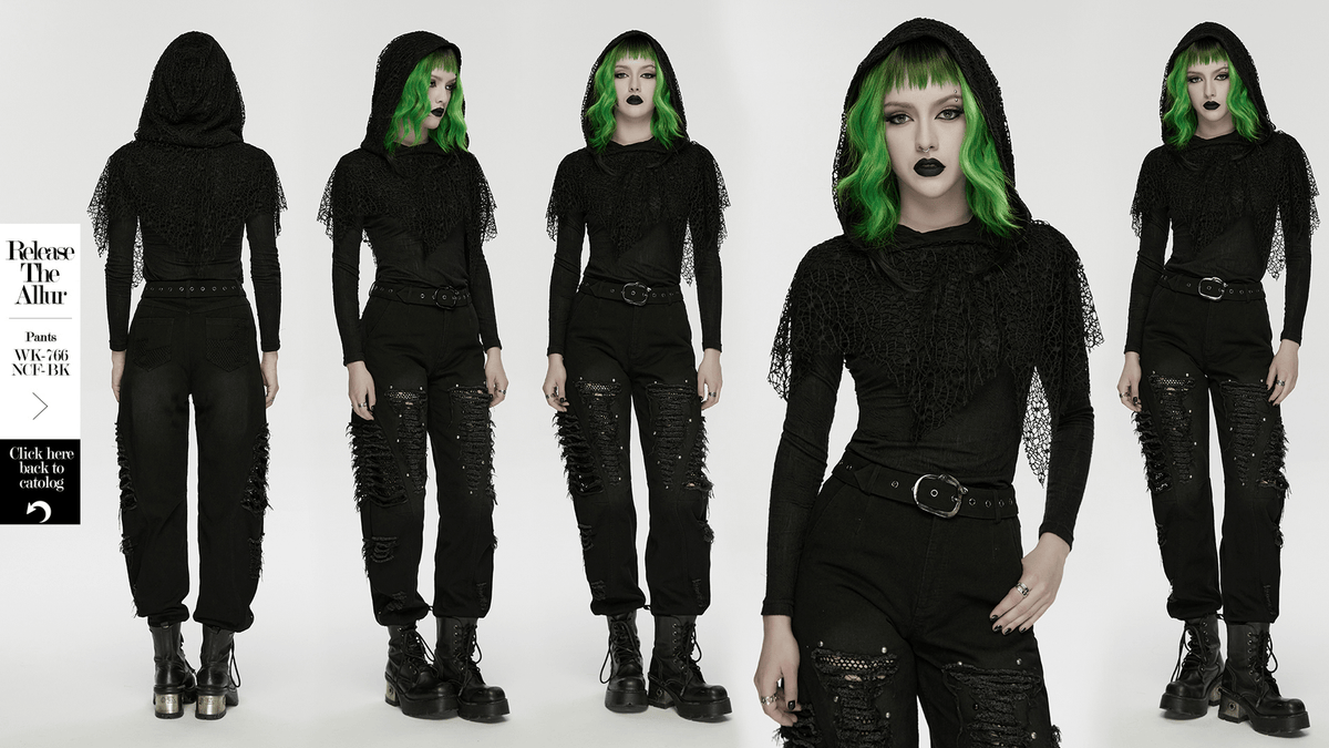 Black Hooded Mesh Overlay Wasteland Punk Top