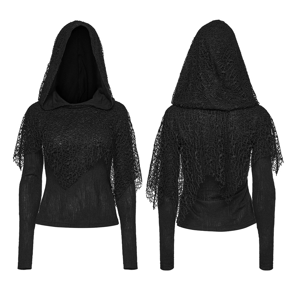 Black Hooded Mesh Overlay Wasteland Punk Top