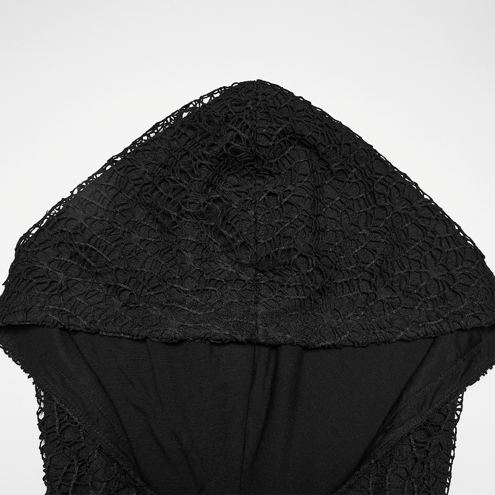 Black Hooded Mesh Overlay Wasteland Punk Top