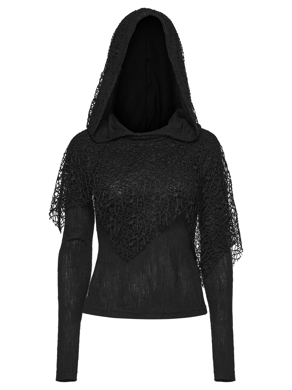 Black Hooded Mesh Overlay Wasteland Punk Top