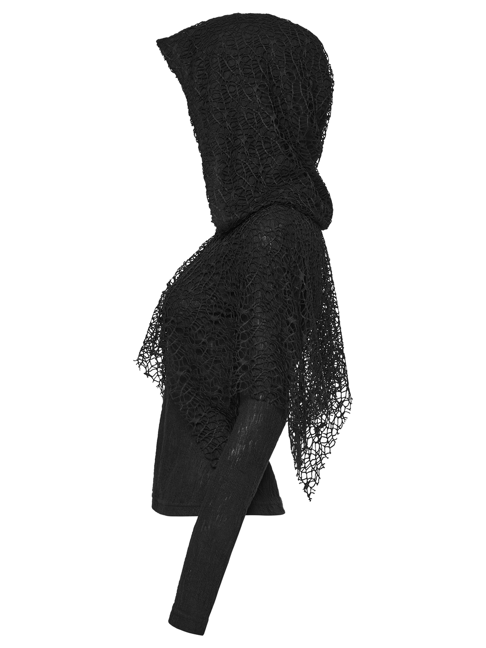 Black Hooded Mesh Overlay Wasteland Punk Top