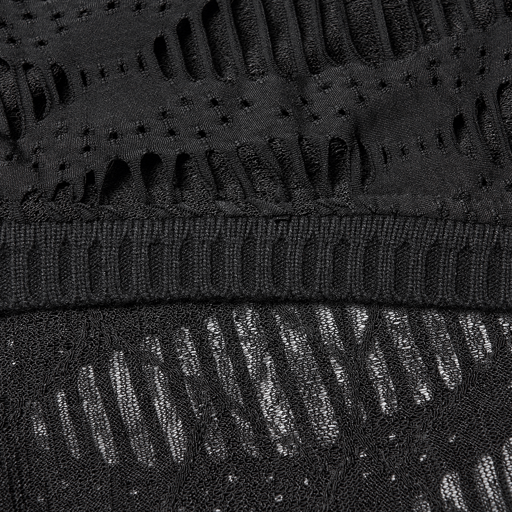 Black Knit Punk Cardigan with Ragged Loose Sleeve Design