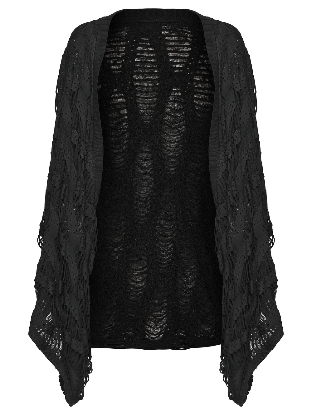 Black Knit Punk Cardigan with Ragged Loose Sleeve Design