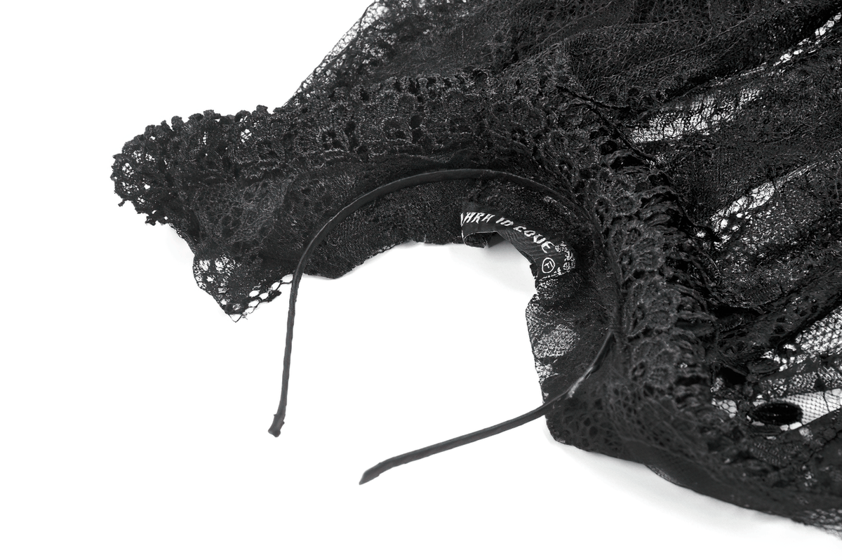 Black Lace Bridal Veil with Beaded Fringe Headpiece