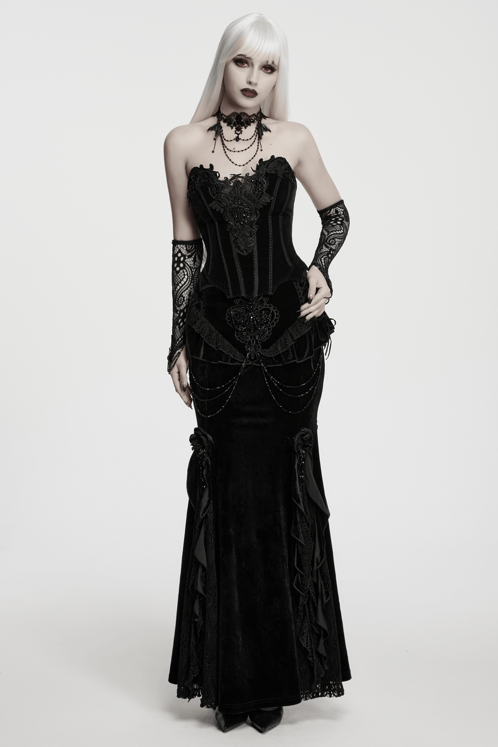 Black Lace Gothic Fingerless Arm Warmer Gloves