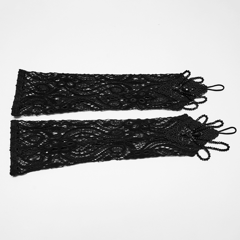 Black Lace Gothic Fingerless Arm Warmer Gloves