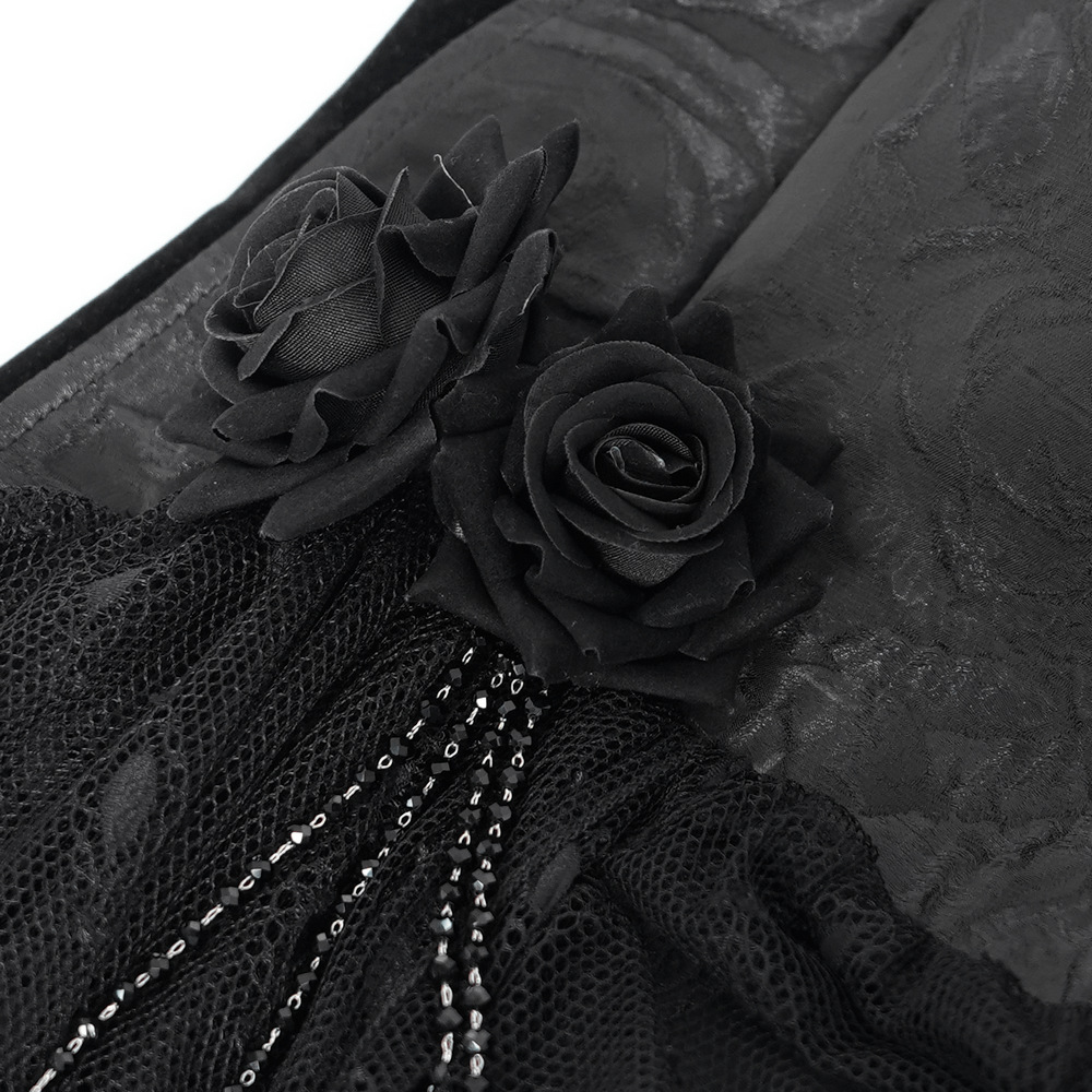 Black Lace Gothic Halterneck Top with Roses and Chains