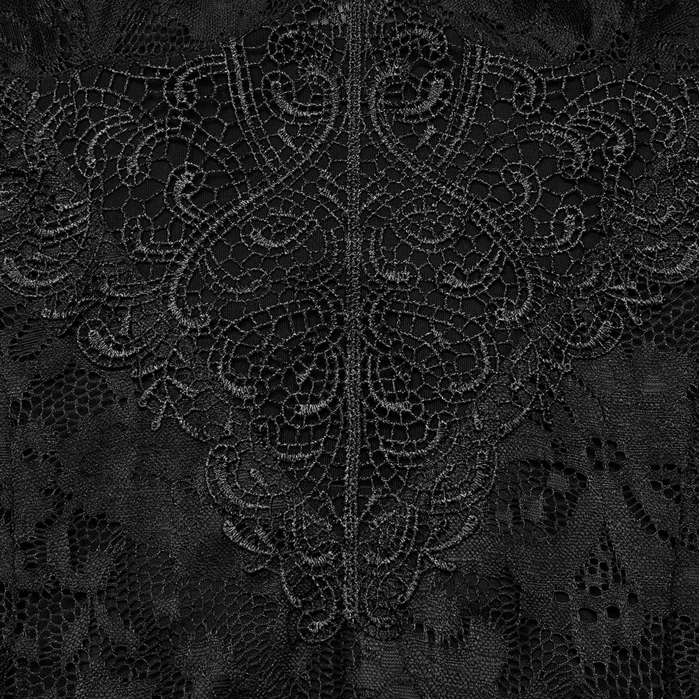 Black Lace Gothic Maxi Dress with High Slit and Corset Back