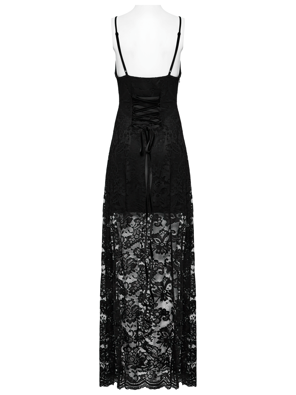 Black Lace Gothic Maxi Dress with High Slit and Corset Back