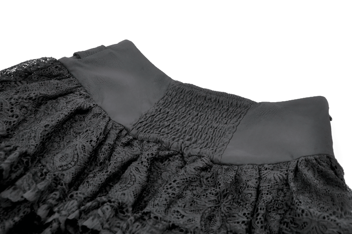 Black Lace Mini Skirt with Straps and Layered Ruffles