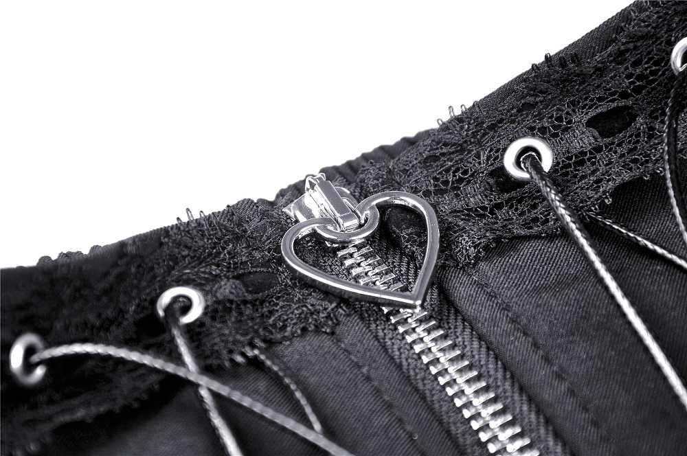 Black Lace Ruffled Skirt with Adjustable Lacing and Zip