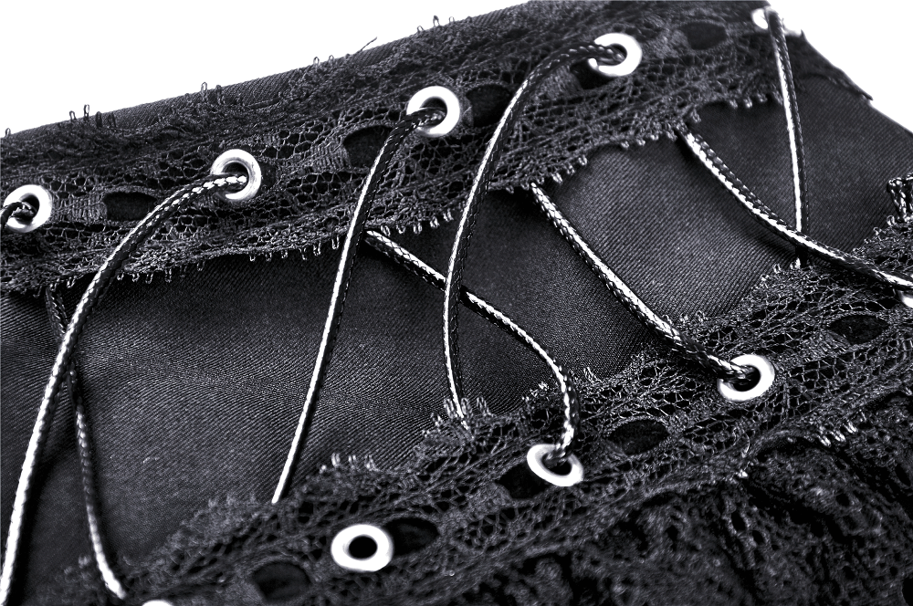 Black Lace Ruffled Skirt with Adjustable Lacing and Zip