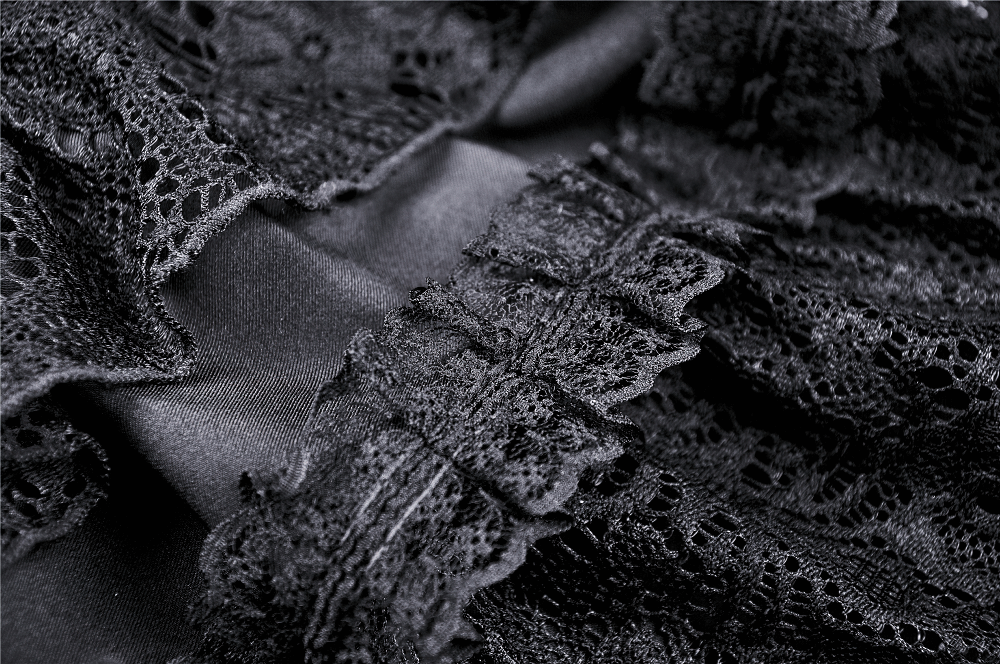Black Lace Ruffled Skirt with Adjustable Lacing and Zip