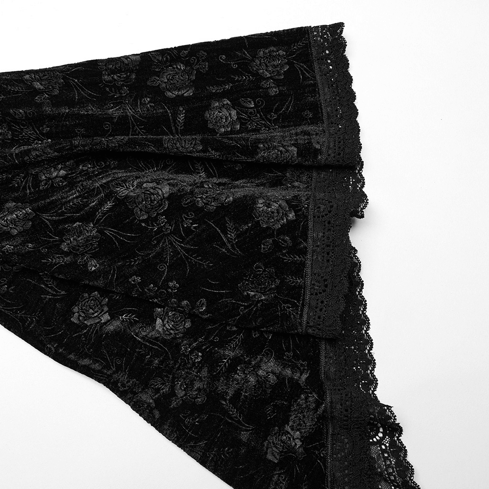 Black Lace Velvet Roses Dress - Gothic Elegance