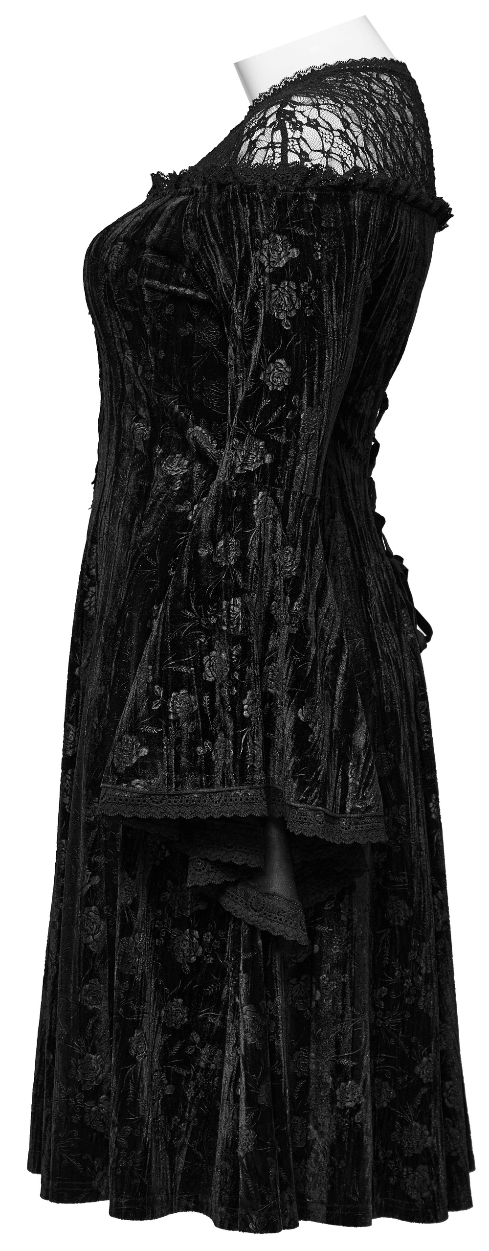 Black Lace Velvet Roses Dress - Gothic Elegance