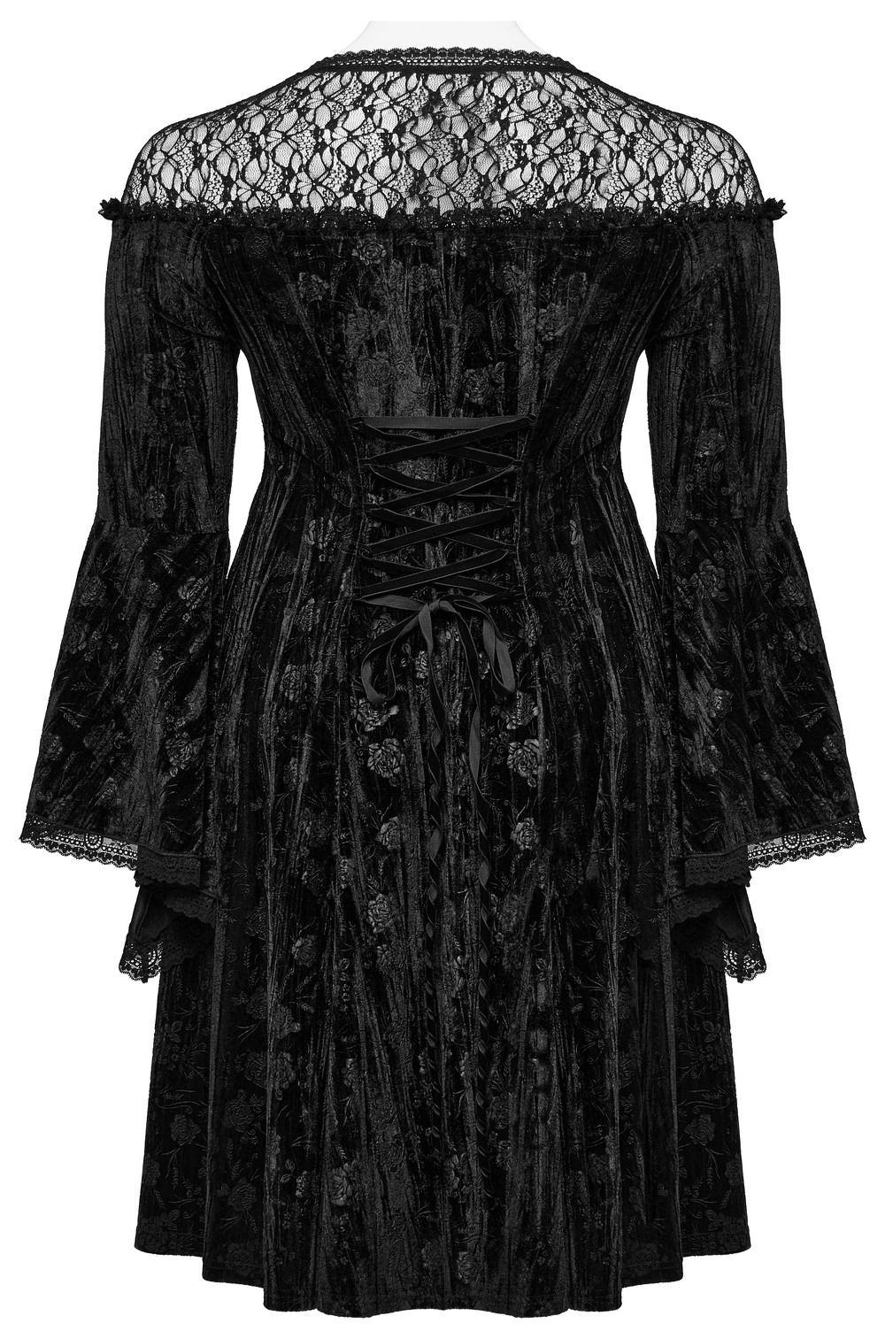 Black Lace Velvet Roses Dress - Gothic Elegance