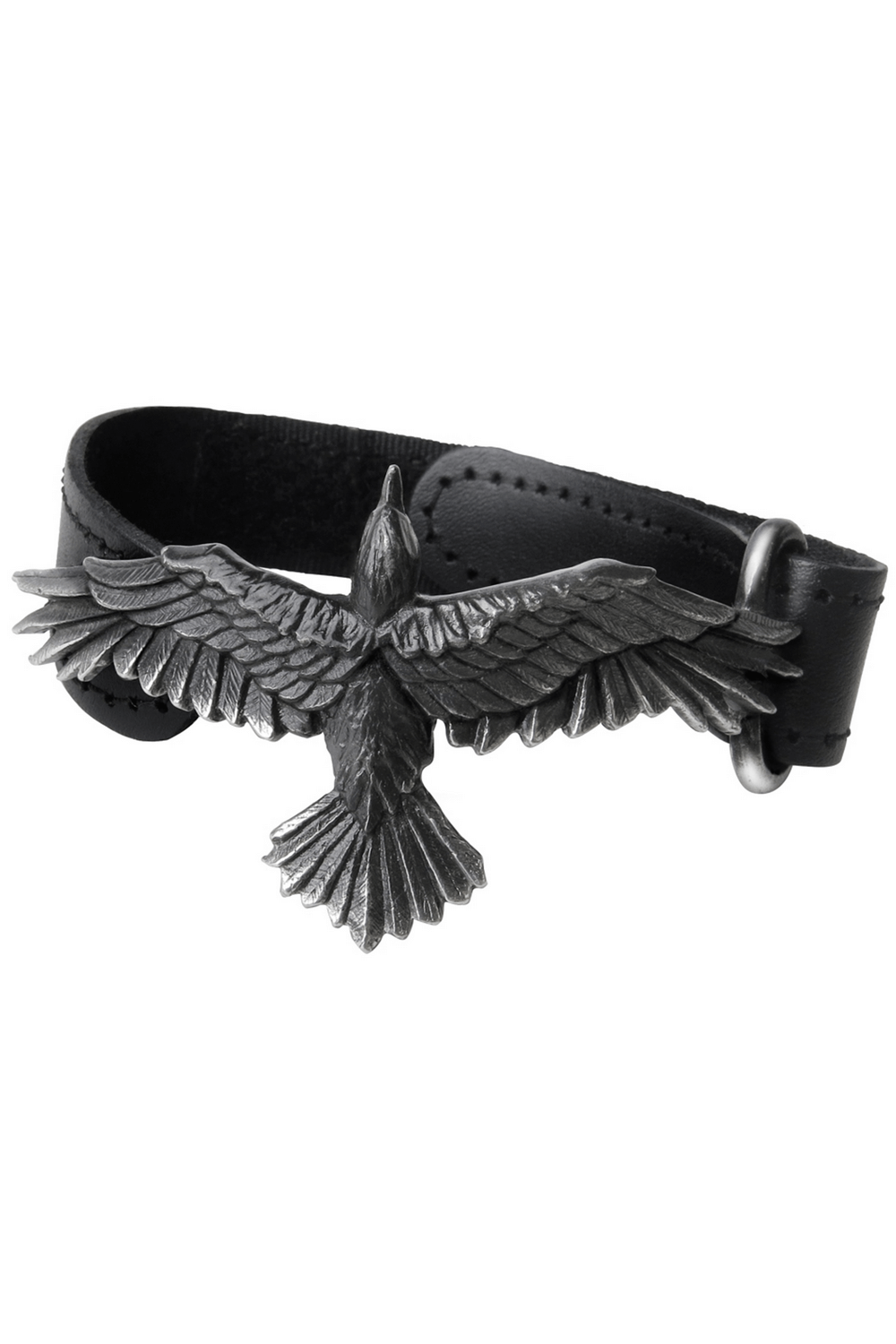 Black Leather Wristband with Pewter Raven Charm