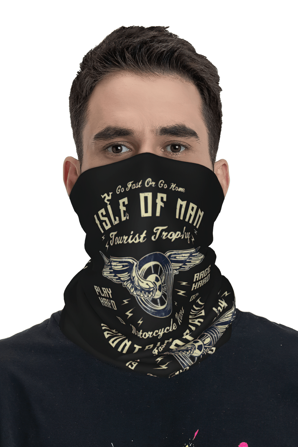 Black Motorcycle Print Neck Gaiter and Face Cover