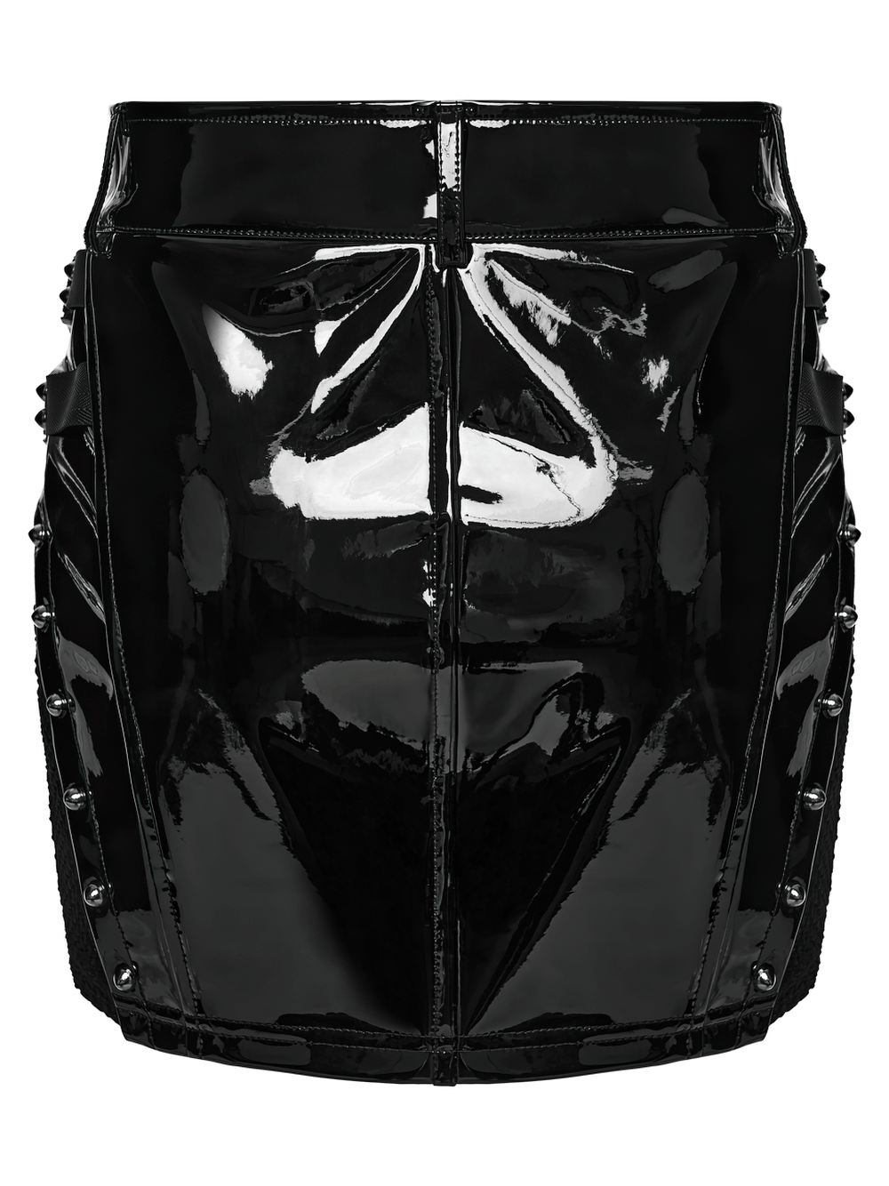 Black Patent Leather Techwear Mini Skirt with Buckles