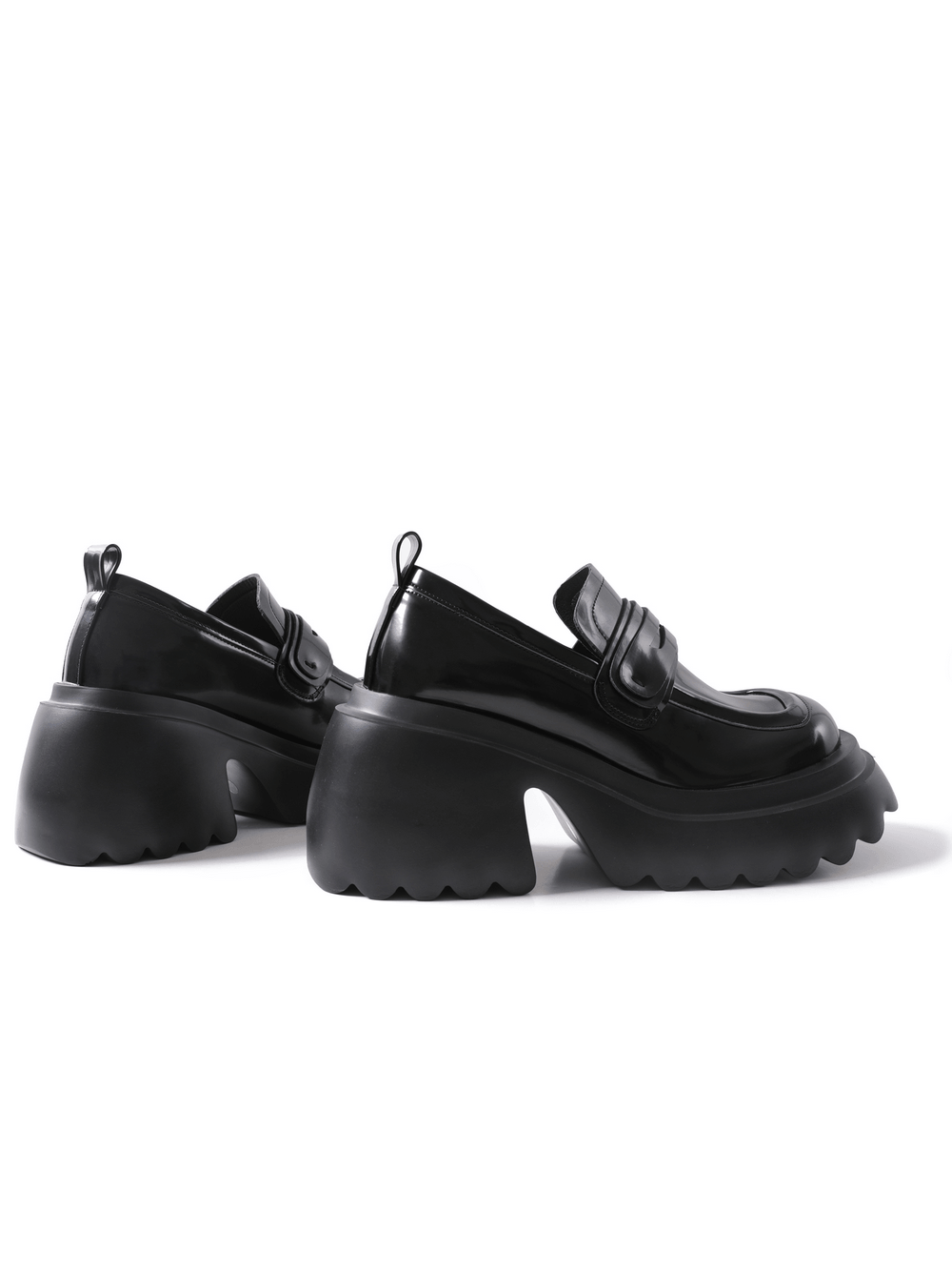 Black Patent Platform Loafers with Chunky Sole
