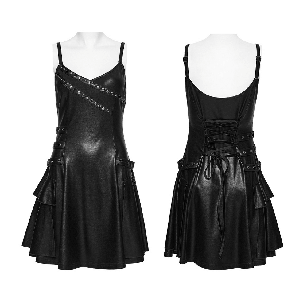 US SALE of k Punk A-Line Slip Dress with Rivets and Lace-Up Back