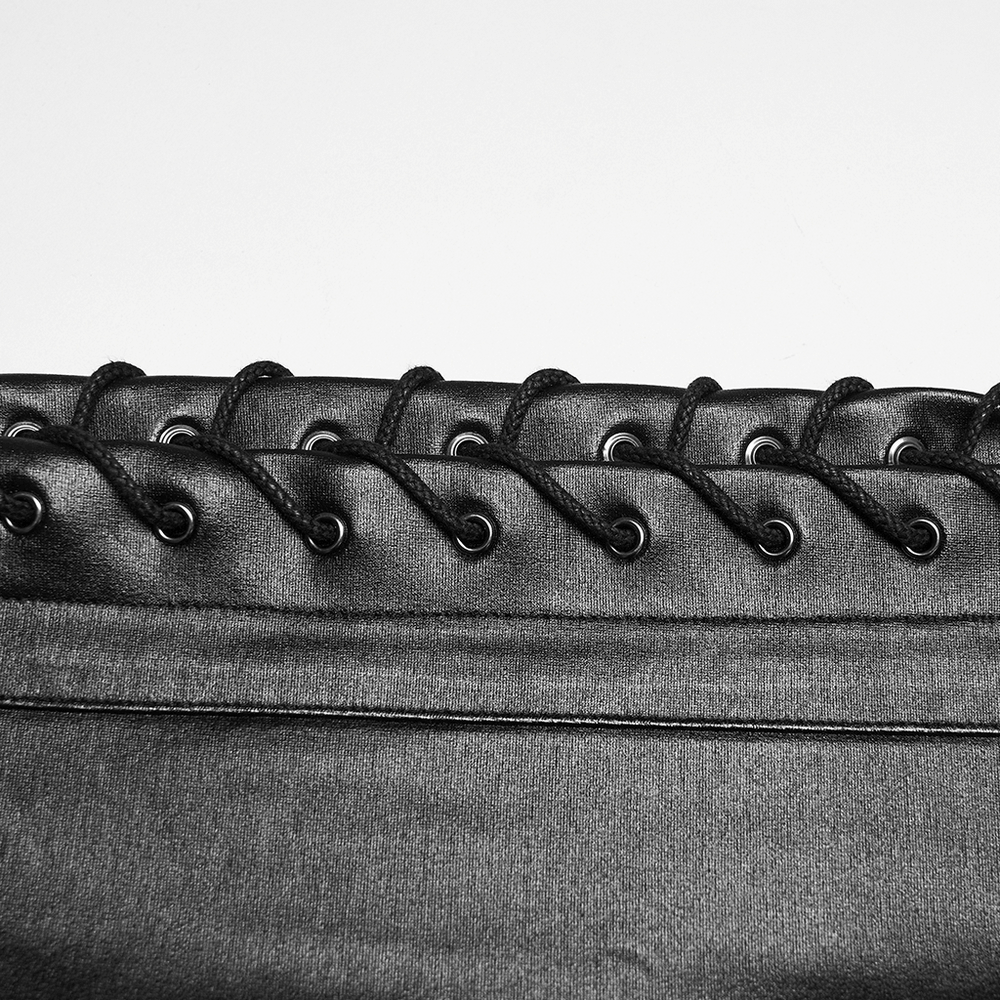 Black Punk Faux Leather Leggings with Side Drawstrings
