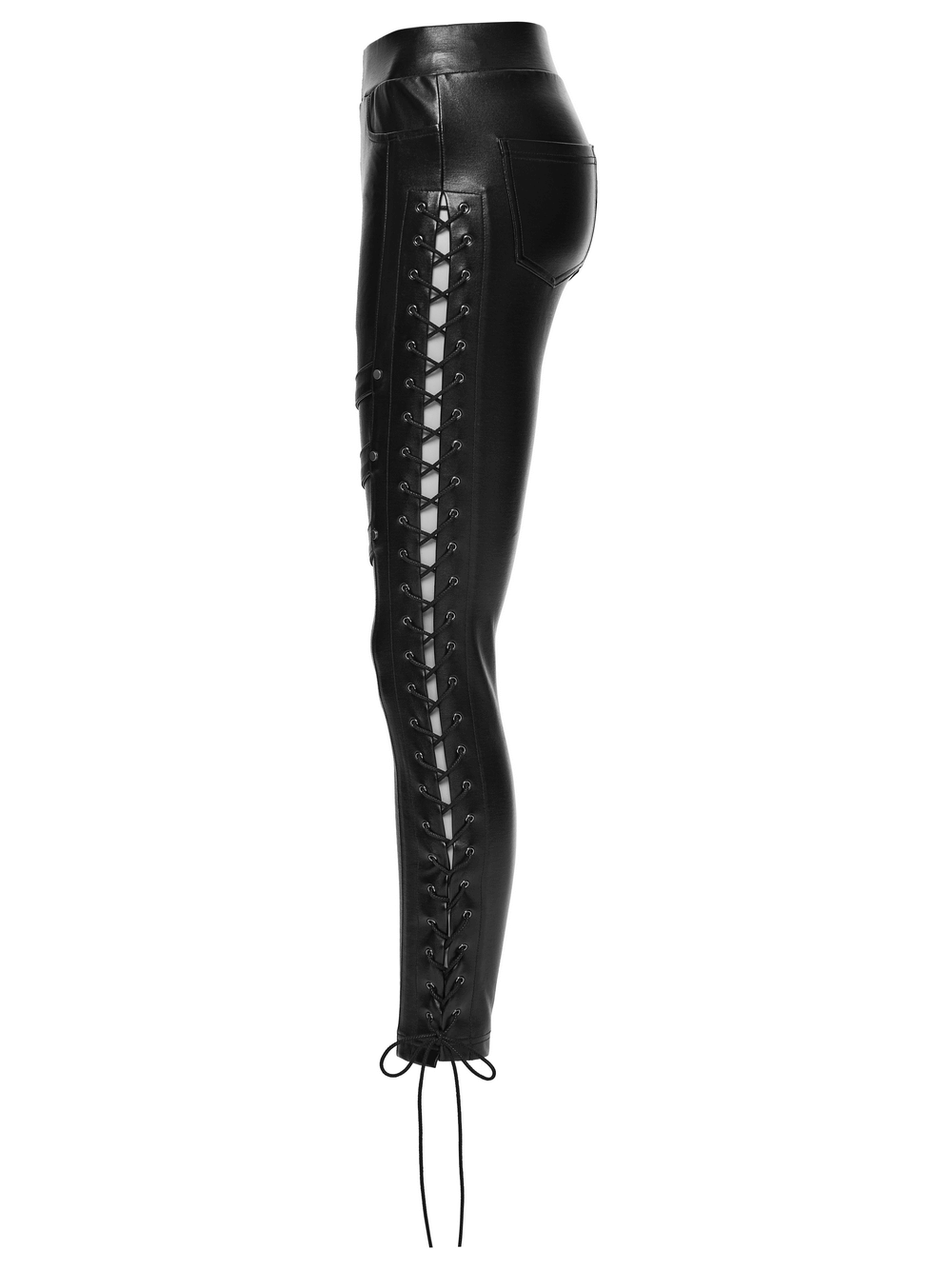 Black Punk Faux Leather Leggings with Side Drawstrings