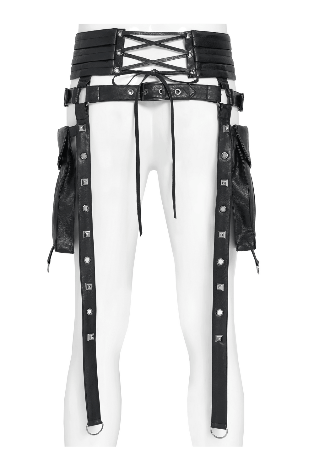 Black Punk Harness Belt with Garter Straps and Pouches